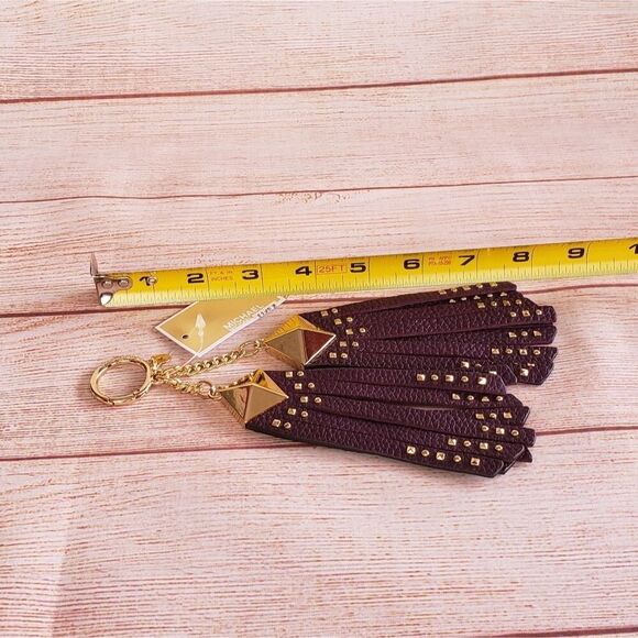 Michael Kors Pyramid Studded Tassels Pebbled Leather Keychain Handbag Charm - Picture 8 of 10